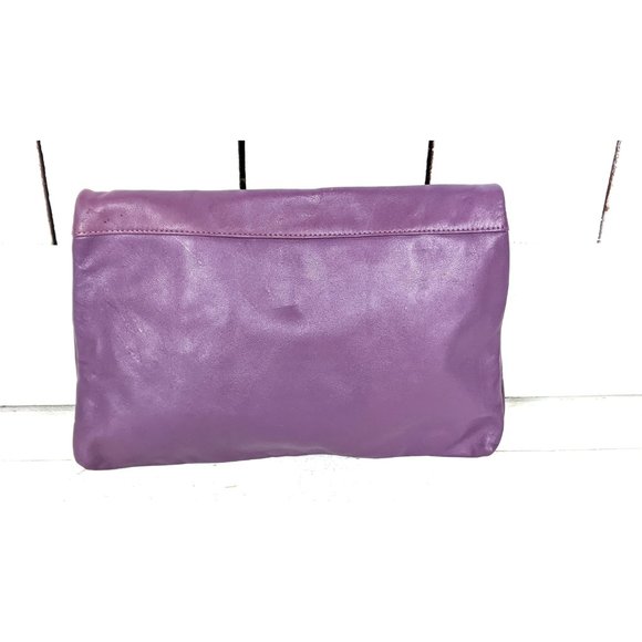 Vintage purple leather clutch hand bag purse - Picture 3 of 6